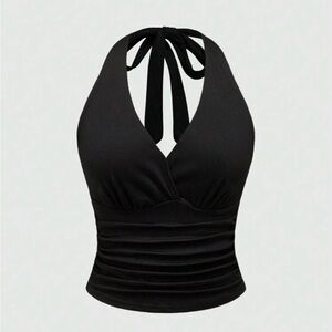 ROMWE Black Halter Crop Top